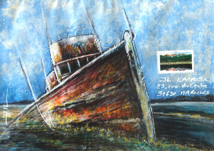 Painting titled "Mail boat" by Jean-Luc Lacroix (JL LACROIX), Original Artwork, Acrylic