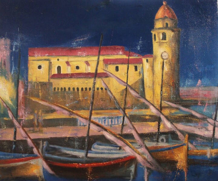 Painting titled "538 Collioure de nu…" by Jean-Luc Lopez, Original Artwork, Oil Mounted on Wood Stretcher frame