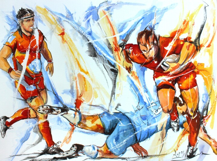Painting titled "380 Rugby passion" by Jean-Luc Lopez, Original Artwork, Ink