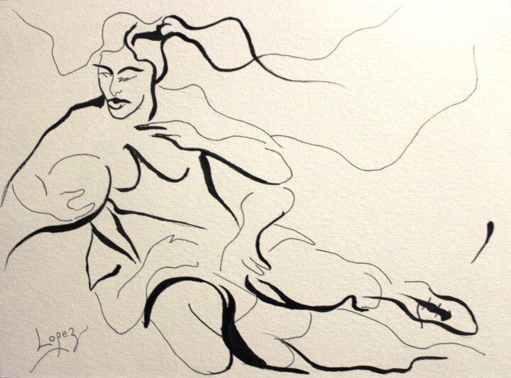 Drawing titled "Lignes de rugby 2" by Jean-Luc Lopez, Original Artwork, Ink