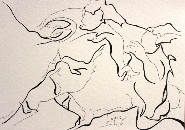 Zeichnungen mit dem Titel "Lignes d rugby 1" von Jean-Luc Lopez, Original-Kunstwerk, Tinte