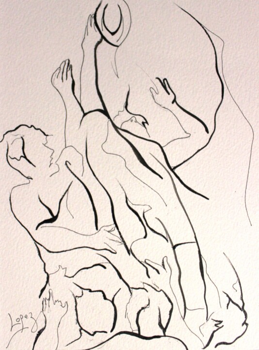 Drawing titled "Lignes de rugby 5" by Jean-Luc Lopez, Original Artwork, Ink