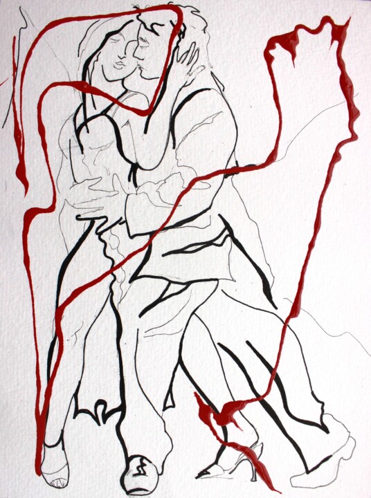 Dibujo titulada "Lignes de tango 1" por Jean-Luc Lopez, Obra de arte original, Tinta