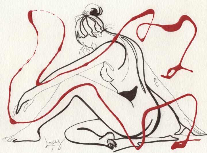 Drawing titled "Lignes de corps fém…" by Jean-Luc Lopez, Original Artwork, Ink