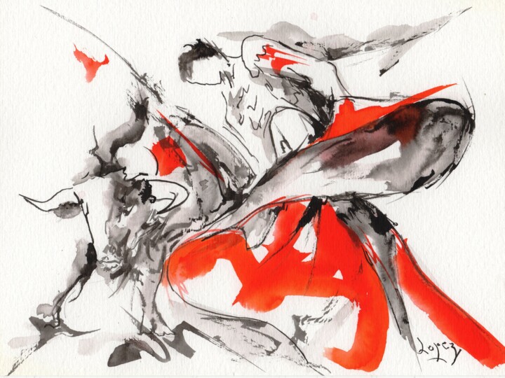 Peinture intitulée "30 Corrida 1" par Jean-Luc Lopez, Œuvre d'art originale, Encre