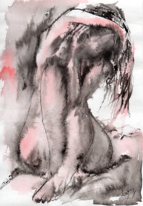 Painting titled "445 Souvenir de nue" by Jean-Luc Lopez, Original Artwork, Ink