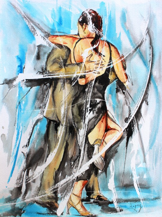 Painting titled "469 Tango de dos" by Jean-Luc Lopez, Original Artwork, Ink