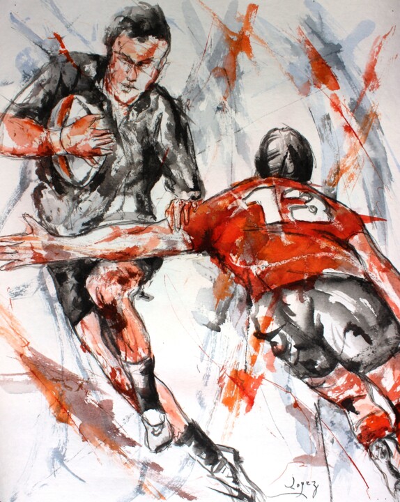 Painting titled "497 Rugby" by Jean-Luc Lopez, Original Artwork, Ink