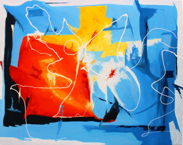 Painting titled "1413 Abstrait" by Jean-Luc Lopez, Original Artwork, Oil Mounted on Wood Stretcher frame