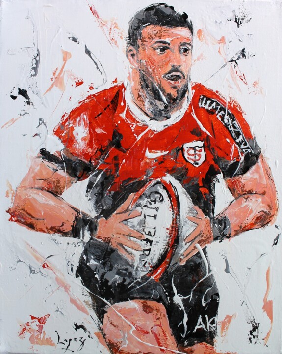 Painting titled "1428 Stade rugby" by Jean-Luc Lopez, Original Artwork, Lacquer Mounted on Wood Stretcher frame