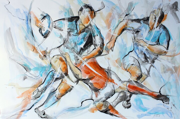 Pittura intitolato "536 : Rugby de sout…" da Jean-Luc Lopez, Opera d'arte originale, Inchiostro