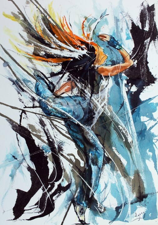 Peinture intitulée "544 : Danse urbaine" par Jean-Luc Lopez, Œuvre d'art originale, Encre