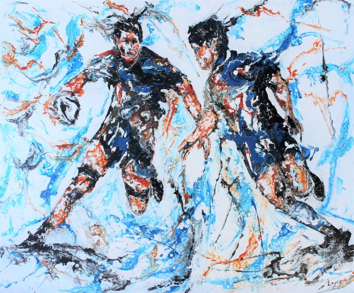 Painting titled "1478 Rugby en fusion" by Jean-Luc Lopez, Original Artwork, Acrylic