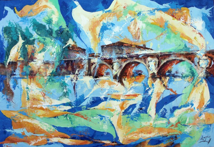 Painting titled "821 Pont neuf de nu…" by Jean-Luc Lopez, Original Artwork, Acrylic Mounted on Wood Stretcher frame