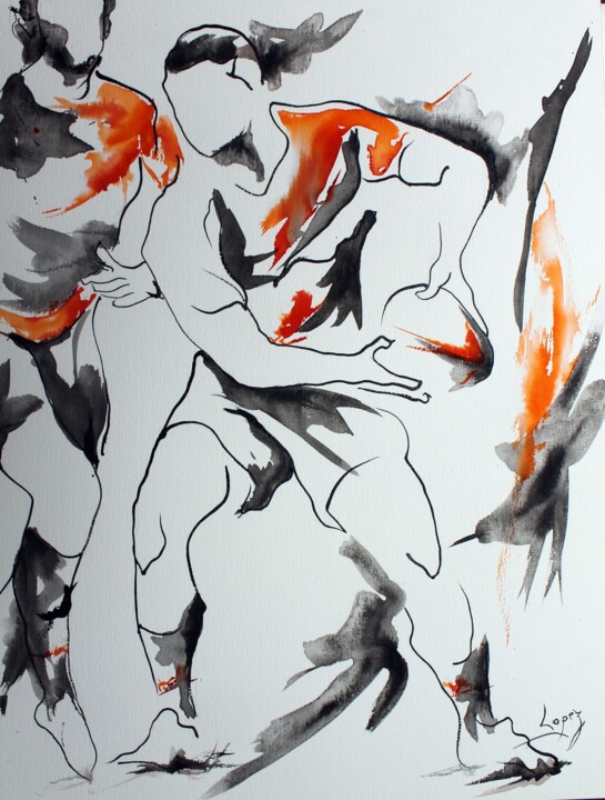Картина под названием "574 Ligne de rugby" - Jean-Luc Lopez, Подлинное произведение искусства, Чернила