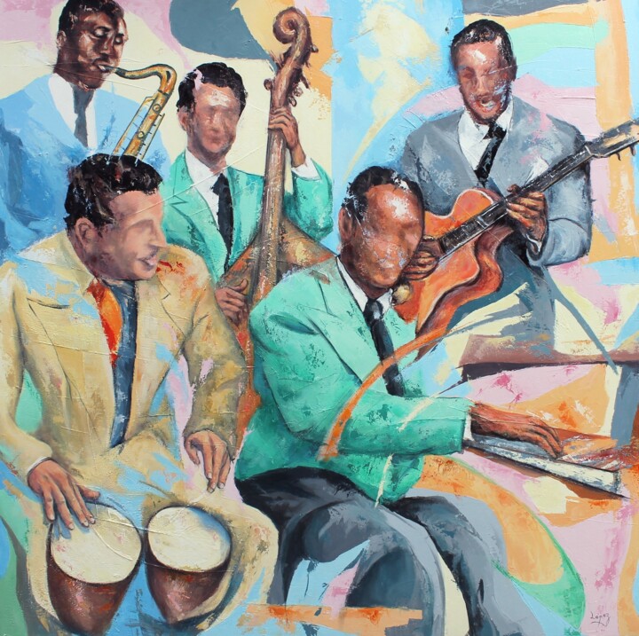 Pintura intitulada "1490 Détente de jazz" por Jean-Luc Lopez, Obras de arte originais, Acrílico Montado em Armação em madeira