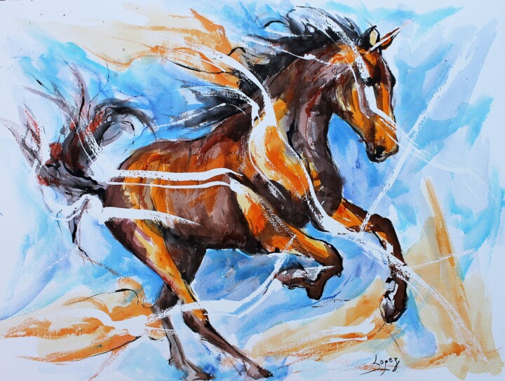 Painting titled "579 Cheval en liber…" by Jean-Luc Lopez, Original Artwork, Ink