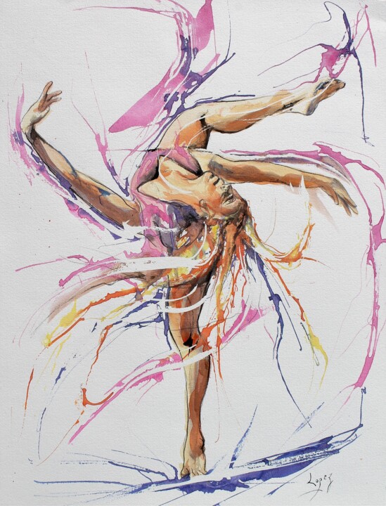 Painting titled "605 Danse moderne d…" by Jean-Luc Lopez, Original Artwork, Ink