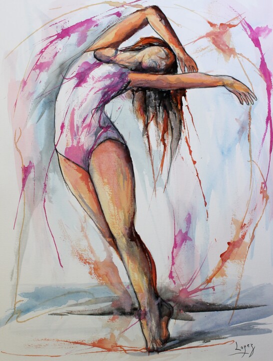 Malerei mit dem Titel "610 Danseuse étoilée" von Jean-Luc Lopez, Original-Kunstwerk, Aquarell