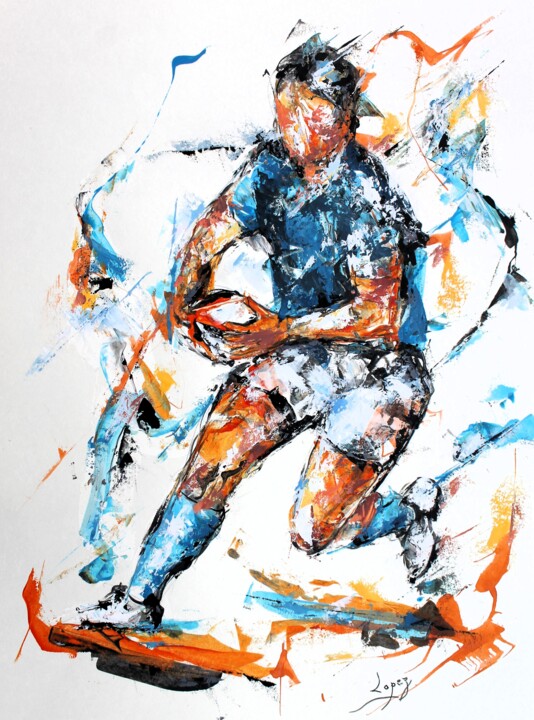 Painting titled "1515 rugby bleu" by Jean-Luc Lopez, Original Artwork, Acrylic