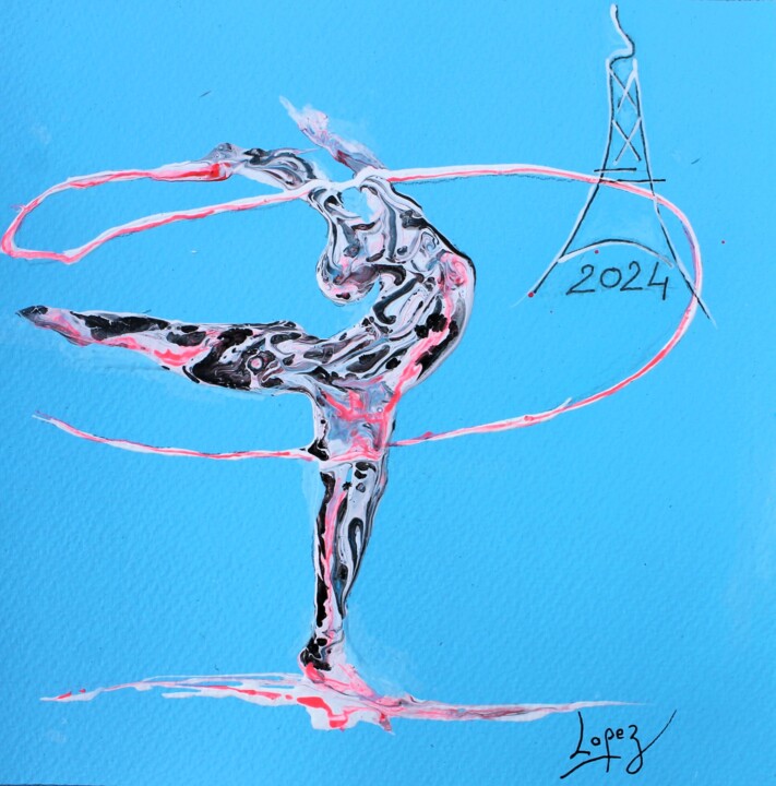 Painting titled "1624 Gymnastique au…" by Jean-Luc Lopez, Original Artwork, Acrylic