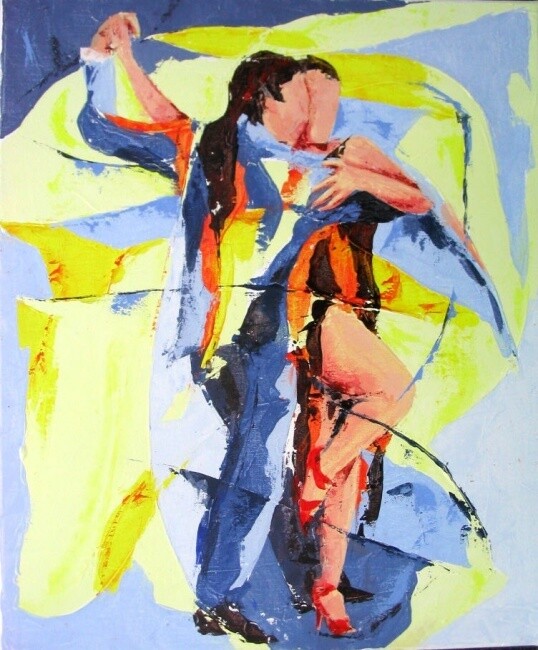 Schilderij getiteld "Tango" door Jean-Luc Lopez, Origineel Kunstwerk, Olie