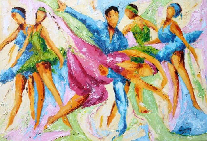 Painting titled "627 Danse classique…" by Jean-Luc Lopez, Original Artwork, Acrylic Mounted on Wood Stretcher frame