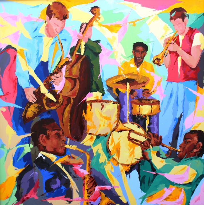 Painting titled "Couleurs de jazz" by Jean-Luc Lopez, Original Artwork, Acrylic Mounted on Wood Stretcher frame