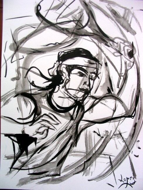 Painting titled "20 Tennis" by Jean-Luc Lopez, Original Artwork, Ink