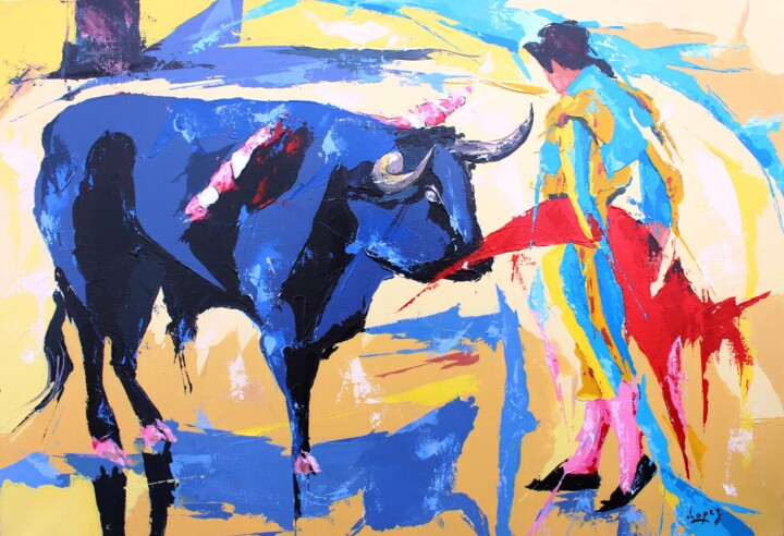 Картина под названием "Bouge la muleta" - Jean-Luc Lopez, Подлинное произведение искусства, Акрил Установлен на Деревянная р…