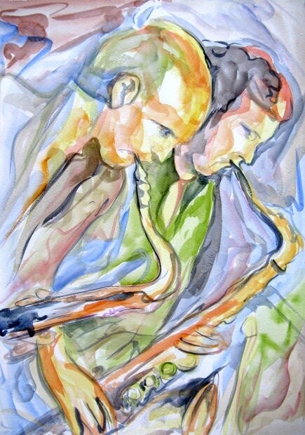 Peinture intitulée "229 - Duo de jazz" par Jean-Luc Lopez, Œuvre d'art originale, Aquarelle