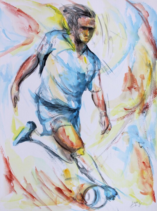 Painting titled "230  Football" by Jean-Luc Lopez, Original Artwork, Watercolor