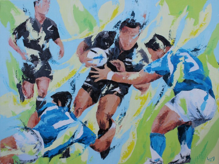 Malerei mit dem Titel "931 Rugby black" von Jean-Luc Lopez, Original-Kunstwerk, Acryl Auf Keilrahmen aus Holz montiert