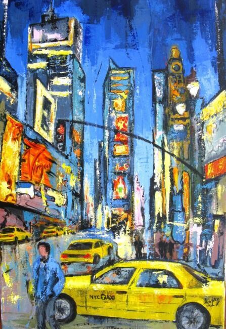 Painting titled "Taxi à New York" by Jean-Luc Lopez, Original Artwork
