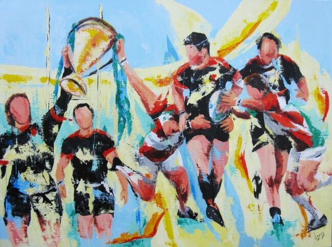 Painting titled "Rugby Toulouse" by Jean-Luc Lopez, Original Artwork, Oil