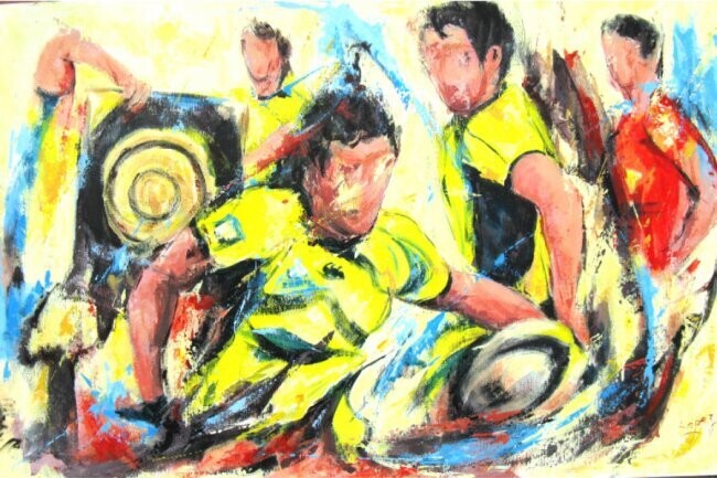 Painting titled "Enfin Clermont Rugby" by Jean-Luc Lopez, Original Artwork
