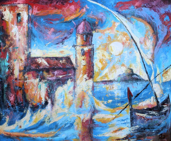 Painting titled "1011 Soleil sur Col…" by Jean-Luc Lopez, Original Artwork, Oil Mounted on Wood Stretcher frame