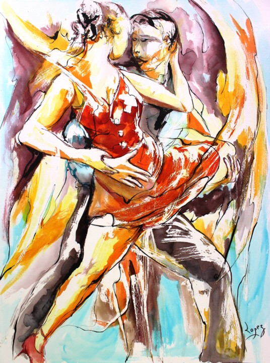 Painting titled "169 Tango argentin…" by Jean-Luc Lopez, Original Artwork, Ink