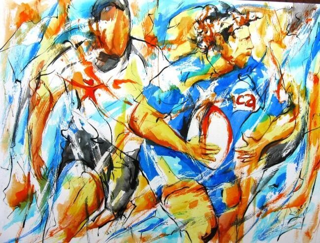 Painting titled "Colomiers Rugby" by Jean-Luc Lopez, Original Artwork, Oil