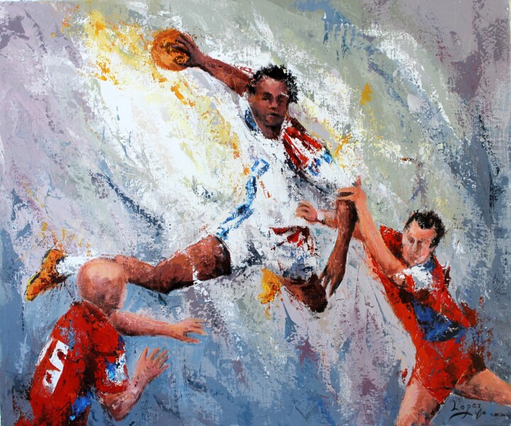Painting titled "1052 Tir de handball" by Jean-Luc Lopez, Original Artwork, Acrylic