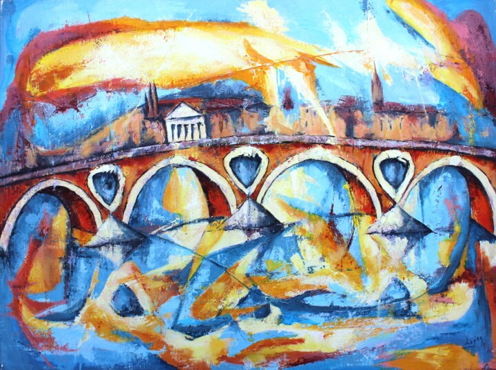 Painting titled "1067 Eclat de pont…" by Jean-Luc Lopez, Original Artwork, Acrylic Mounted on Wood Stretcher frame