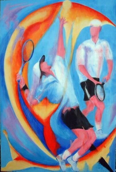 Painting titled "333 Tennismen" by Jean-Luc Lopez, Original Artwork, Acrylic Mounted on Wood Stretcher frame