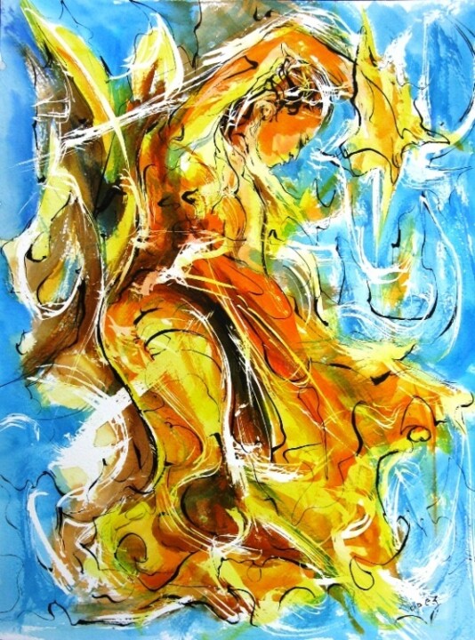 Painting titled "194 Flamenco" by Jean-Luc Lopez, Original Artwork, Watercolor