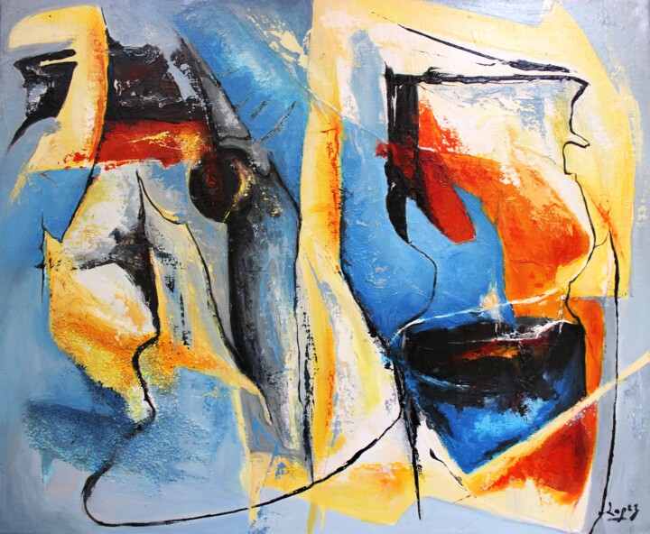 Painting titled "1108 Interaction" by Jean-Luc Lopez, Original Artwork, Acrylic Mounted on Wood Stretcher frame