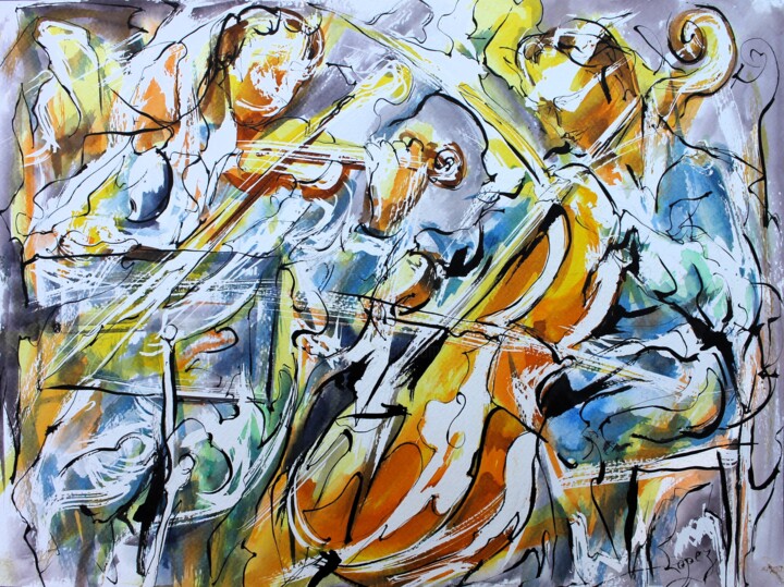 Painting titled "245 Musique classiq…" by Jean-Luc Lopez, Original Artwork, Watercolor