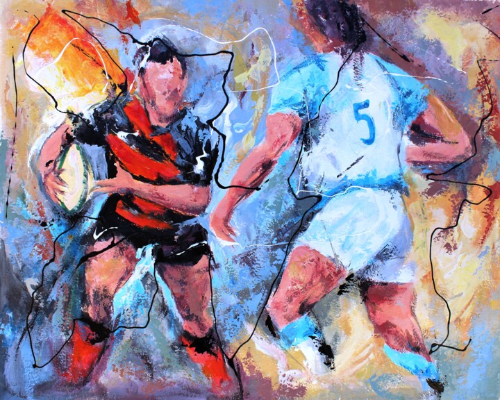 Painting titled "Rugby Toulouse 2" by Jean-Luc Lopez, Original Artwork, Oil