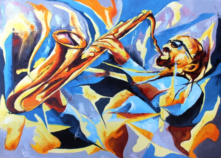 Peinture intitulée "1139 Solo de saxo" par Jean-Luc Lopez, Œuvre d'art originale, Acrylique Monté sur Châssis en bois