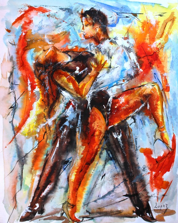 Painting titled "307- Tango endiablé" by Jean-Luc Lopez, Original Artwork, Ink