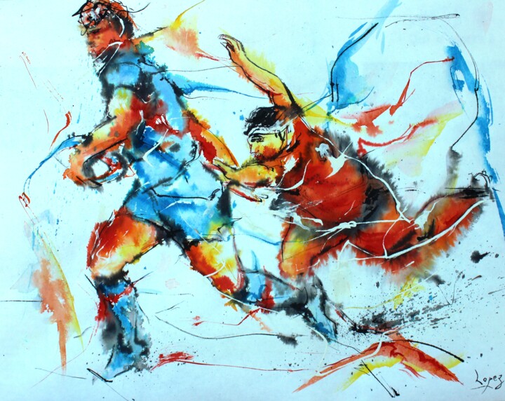 Painting titled "341 Eclats de rugby" by Jean-Luc Lopez, Original Artwork, Ink