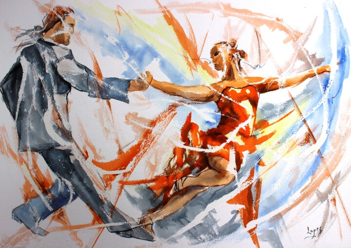 「345 Danse en mouvem…」というタイトルの絵画 Jean-Luc Lopezによって, オリジナルのアートワーク, インク